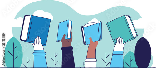 Diverse Hands Holding Books – Back to School, Education, Bookcrossing, and Knowledge Sharing Concept