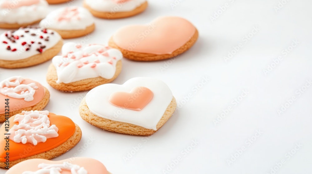 Variety of different shaped cookies displayed on a white table with simple background Variety of different shaped cookies displayed on a white table with simple background