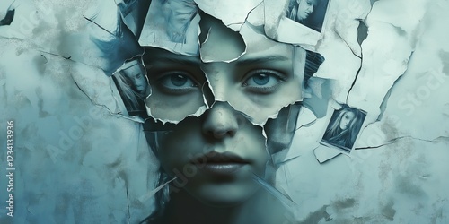 Depicting Dissociative Identity Disorder with Fragmented and Overlapping Personality States. Several faces blend and showing mental disorders. Dissociative Identity Disorder. Future mental problem