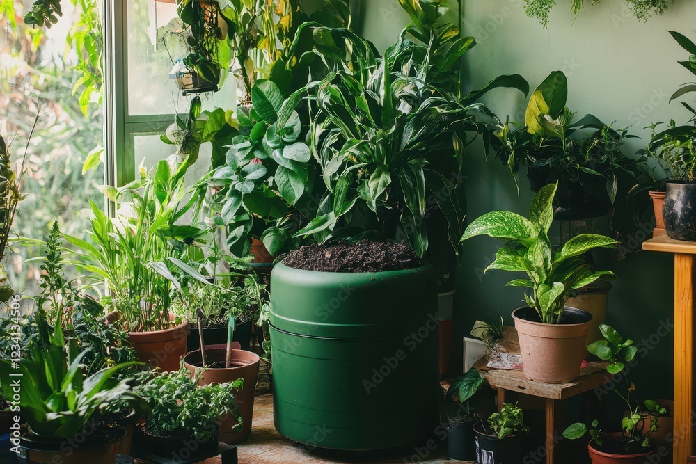 Urban Apartment DIY Composting Setup Surrounded by Potted Plants Urban Apartment DIY Composting Setup Surrounded by Potted Plants