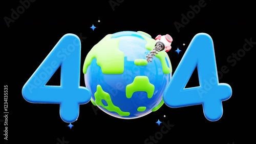 404 Error page 3d animation. Alpha transparent background. 4K animation