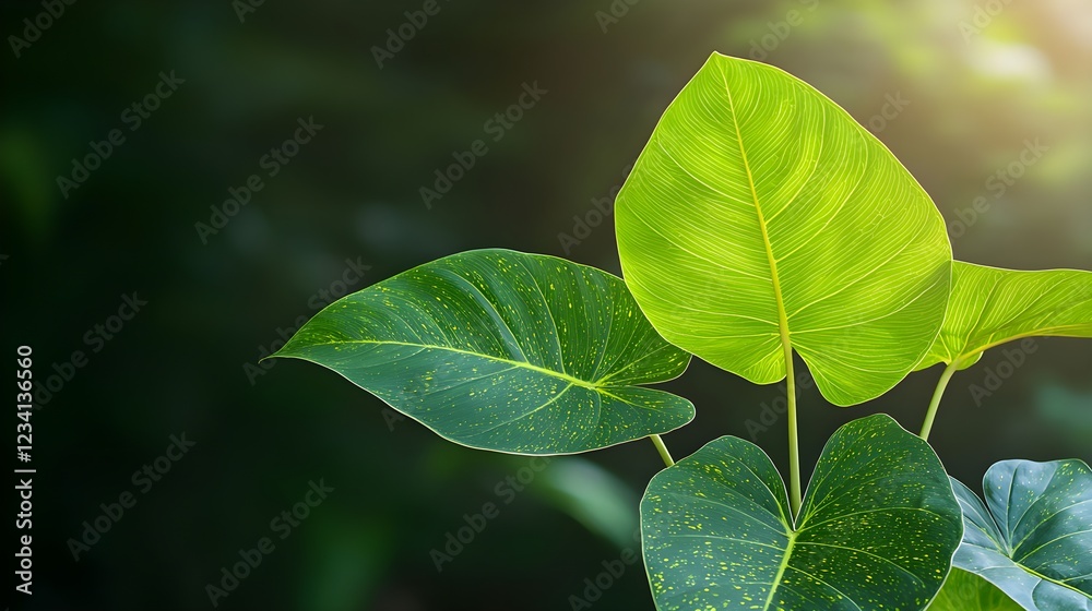 Closeup of Bright Green Speckled Leaves Backlit by Sunlight Closeup of Bright Green Speckled Leaves Backlit by Sunlight