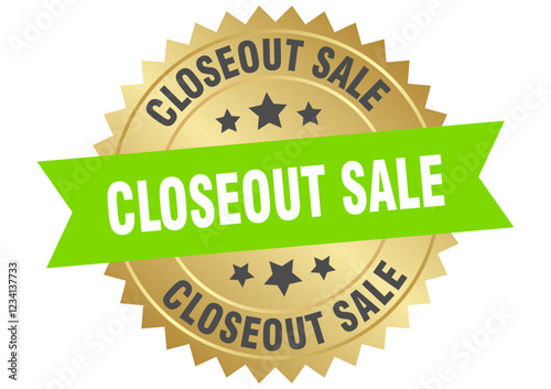 closeout sale. closeout sale round green and gold label isolated on transparent background