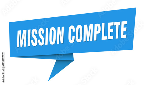mission complete banner. mission complete speech bubble, label, sticker, sign template