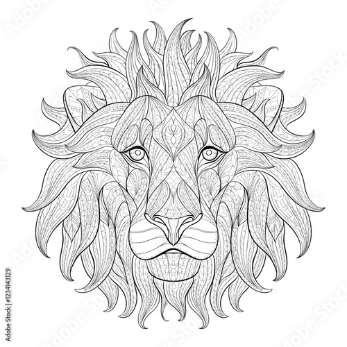 ethnic lion head face vector illustration coloring animal