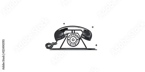 A simple, minimalistic black vector icon of an old-fashioned telephone with the earpiece on a white