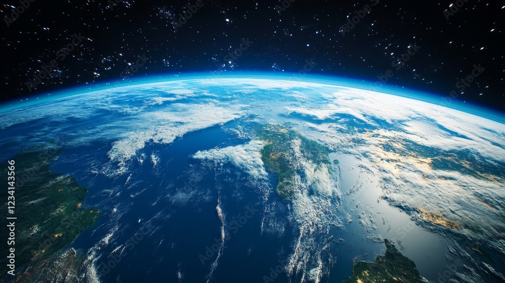 Fototapeta premium Earth as Seen from Space Highlighting Vibrant Blue Oceans and Green Lands