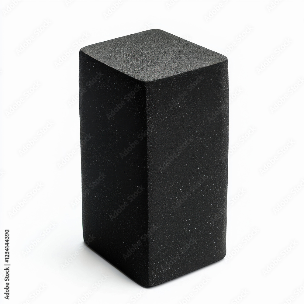 Large matte black foam yoga block with beveled edges isolated on a white background for fitness and yoga practice Large matte black foam yoga block with beveled edges isolated on a white background for fitness and yoga practice