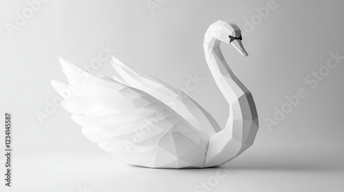 Fototapeta Naklejka Na Ścianę i Meble -  White origami swan studio shot, minimalist background, decorative art