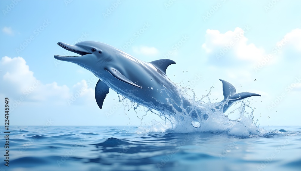 Fototapeta premium An illustration of imaginary, transparent and crystal dolphin entirely made by splash of water ,breathtaking moment on the surface level of water 