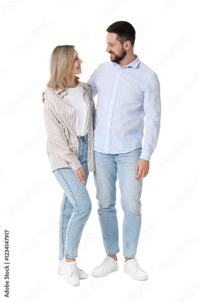Portrait of happy couple on white background Portrait of happy couple on white background