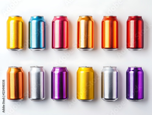 Colorful beverage cans display studio product photography minimalist close-up