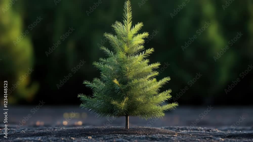 Growing evergreen tree timelapse in forest with sunny background