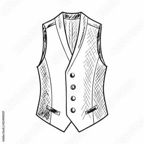 Classic groom’s vest with buttons in black and white sketch