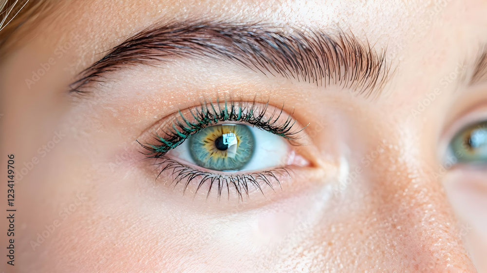 Obraz premium Close-up of a woman's eye with teal eyeliner