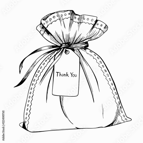 Wedding favor bag with thank you tag in black and white