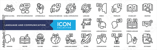 Language and Communication Line Icon Collection