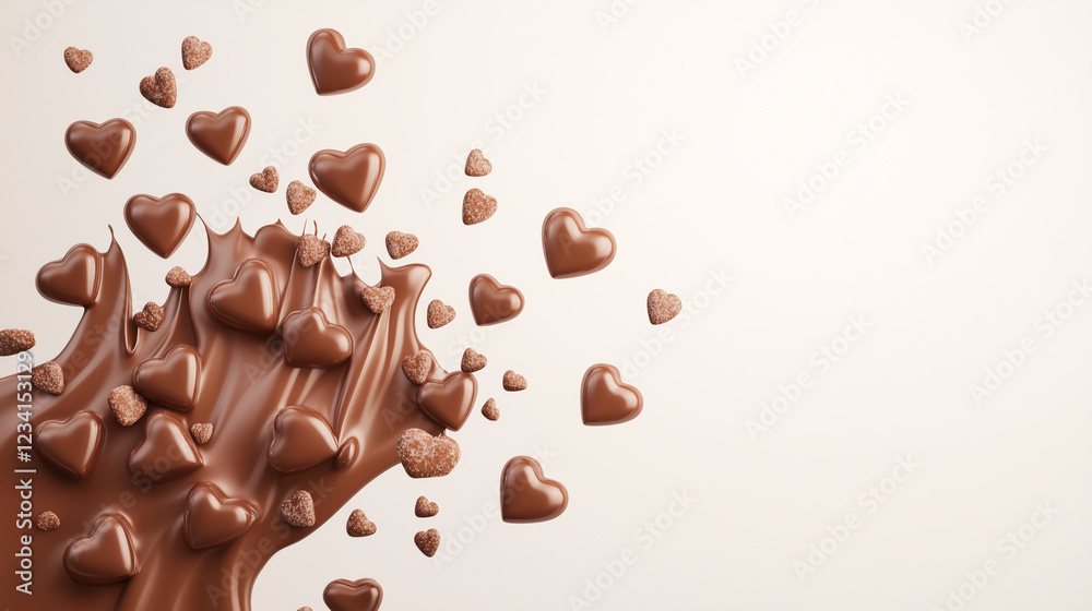 Fototapeta premium A heart-shaped chocolate cake is sitting on a table covered in chocolate chips