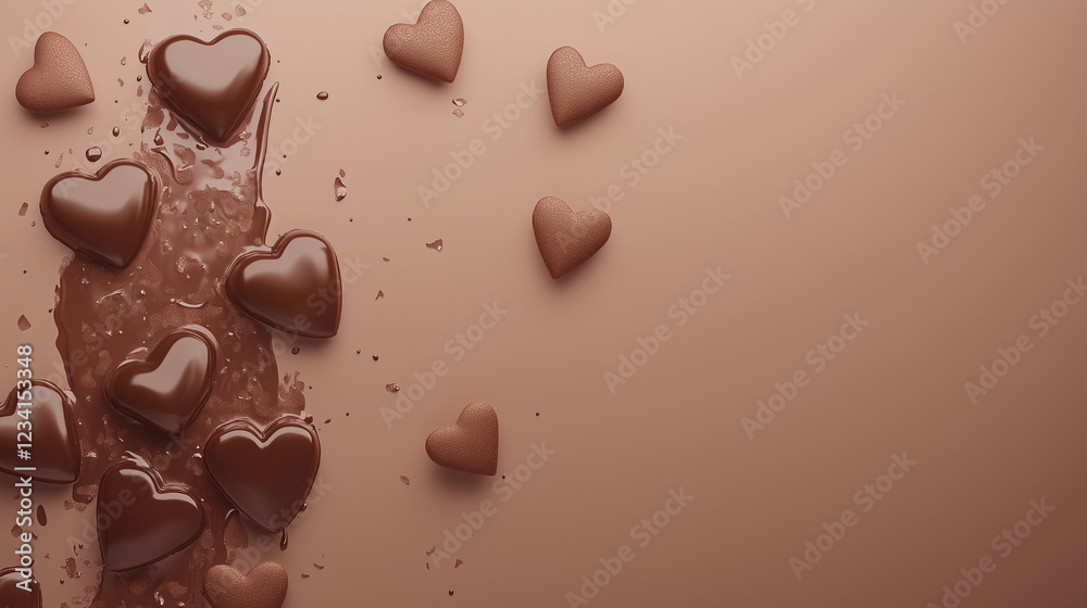 Fototapeta premium A heart-shaped chocolate cake is sitting on a table covered in chocolate chips