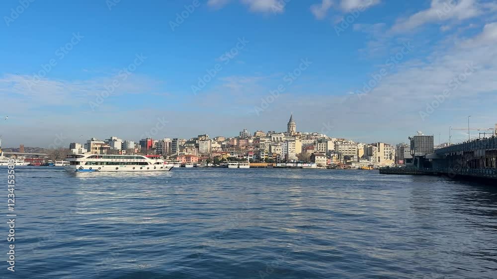 Galata Tower and Galata Bridge view on a sunny day in Istanbul Galata Tower and Galata Bridge view on a sunny day in Istanbul