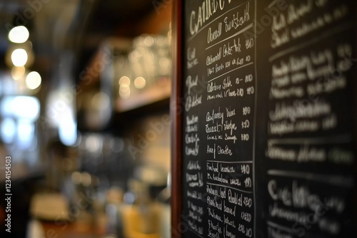 A close-up of a handwritten menu on a chalkboard with doodles photo