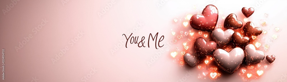 Obraz premium Romantic Valentine's Day Design Featuring Soft Hearts with You and Me Message in Warm Tones