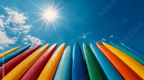 Colorful Kayaks Under a Bright Sunny Sky