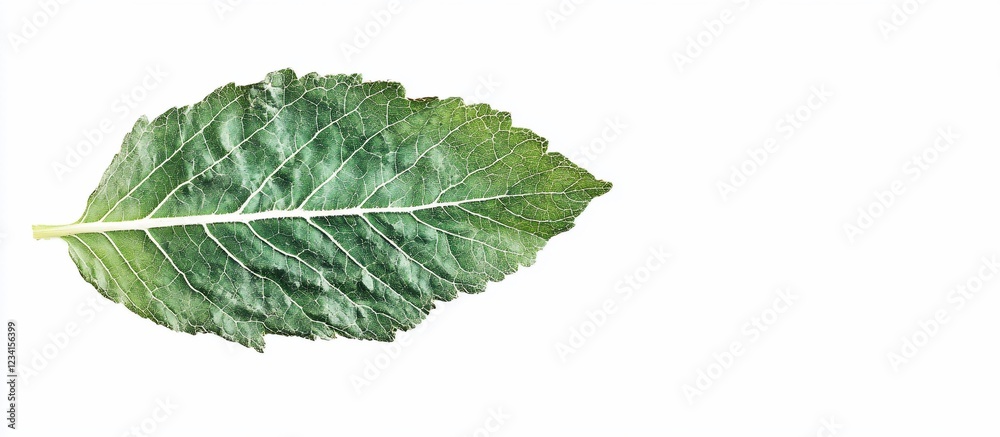 Obraz premium Single green leaf, studio shot, white background, botanical design