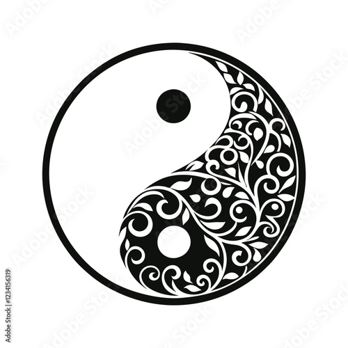  a yin-yang symbol with detailed, swirling line patterns.