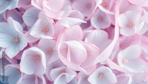 Delicate watercolor petals intertwining in an ethereal floral background with a harmonious blend of pink, blue, and lavender shades photo