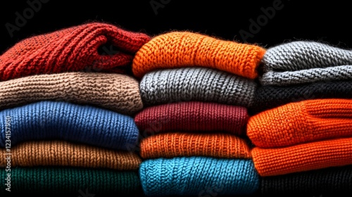 Colorful Stack of Knitted Sweaters