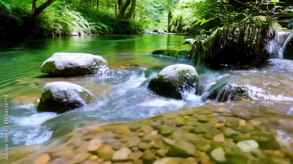 Soothing Water Stream & Rolling Green Forest Hills 4K Ultra HD Footage
