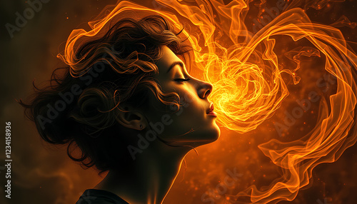 A person whispering, their words transforming into swirling energy that reshapes the environment around them