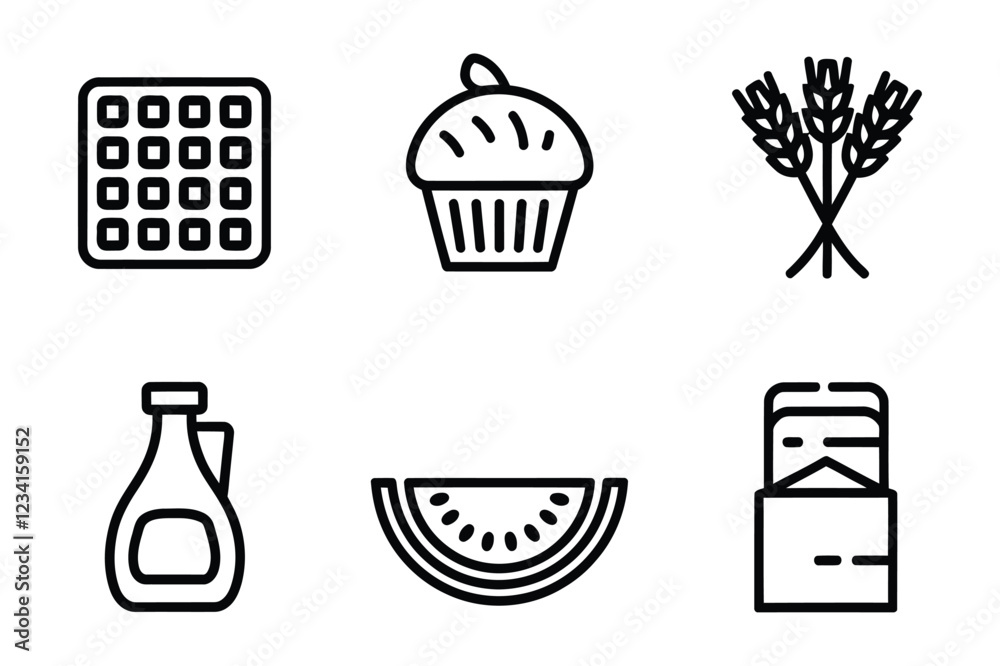 Food and Bakery Line Icons - Minimalist Black Line Vector Icons for Sweets, Snacks, and Breakfast Food and Bakery Line Icons - Minimalist Black Line Vector Icons for Sweets, Snacks, and Breakfast