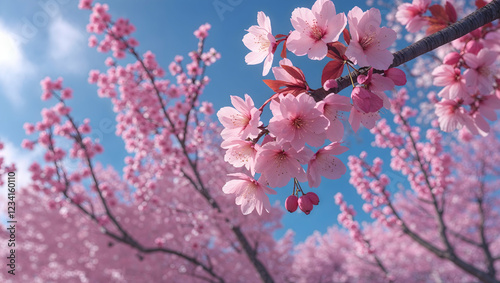 A stunning realistic close-up of cherry blossoms with intricate details and soft pastel colors