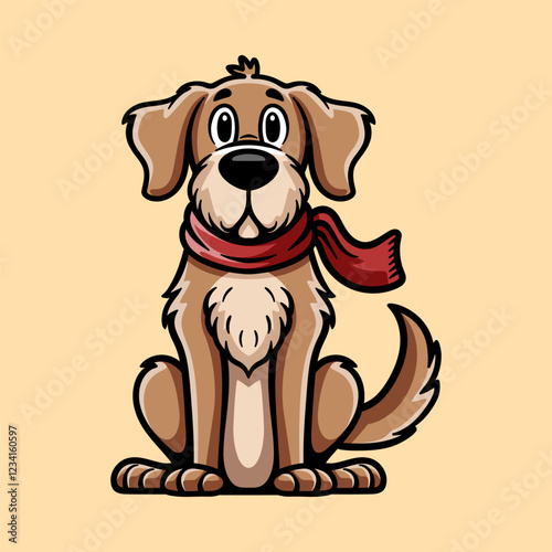 fun cute old big dog cartoon colored character isolated drawing line style sketch classic vintage design illustration