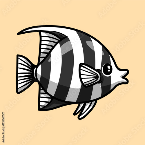 fun cute tropical angelfish fish cartoon colored character isolated drawing line style sketch classic vintage design illustration