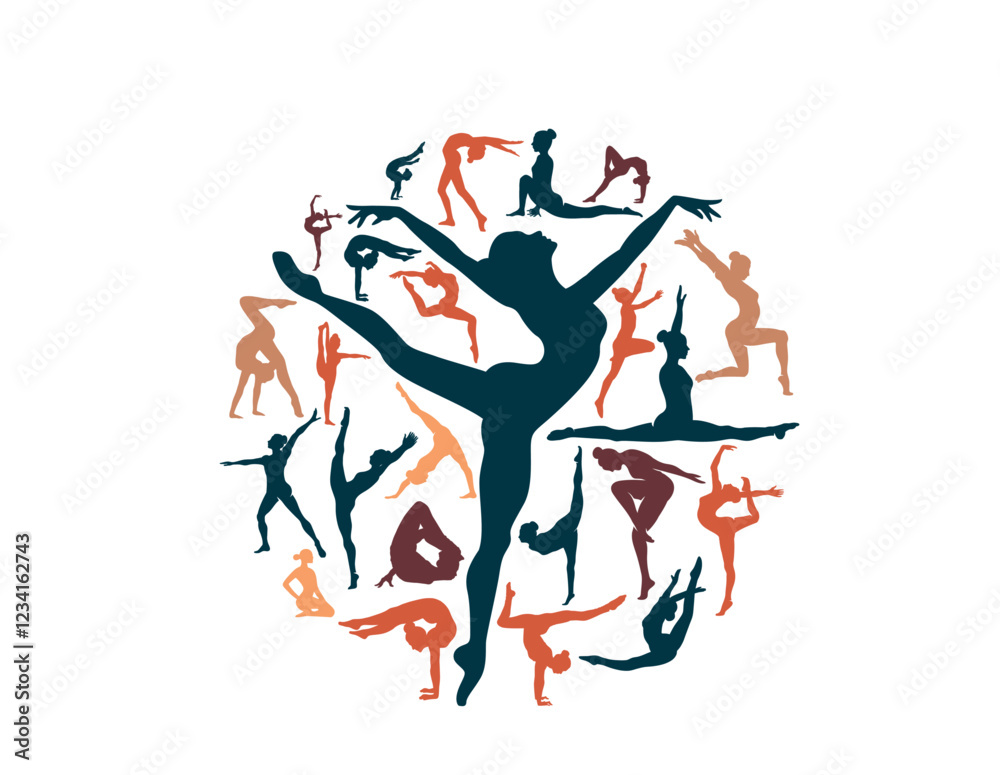Obraz premium female gymnast silhouette dancer ballerina vector design illustration