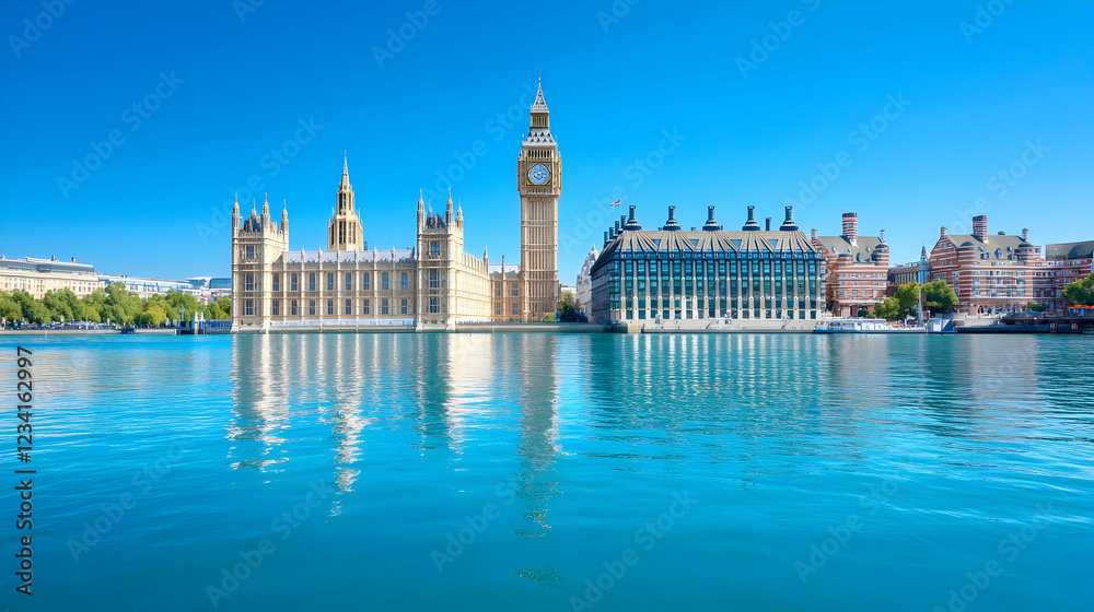 Naklejka premium London, Big Ben, Parliament, Thames River, summer