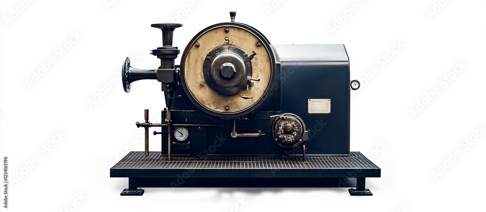 Fototapeta premium Vintage industrial machine, isolated, studio shot, white background, machinery