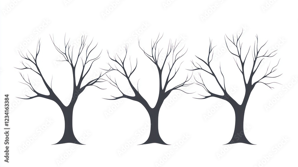Obraz premium Bare winter trees, isolated, white background, design element
