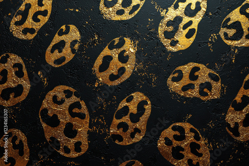 Luxurious leopard print pattern featuring metallic gold spots on matte black background with high-end appeal and elegant contrast photo