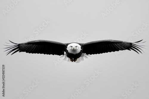 Bald Eagle flying. bird of prey against autumn background, Mountain View sky and tree, yellow grass and forest