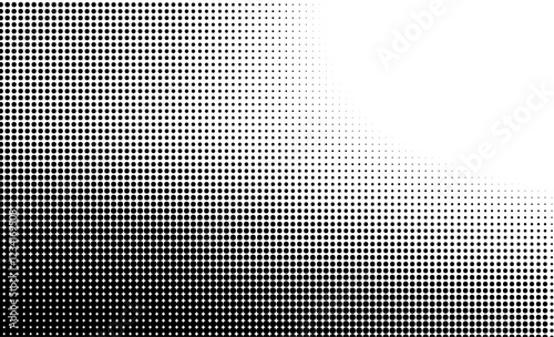 Curved halftone gradient pattern featuring black dots on white background with a striking shift in density and direction.