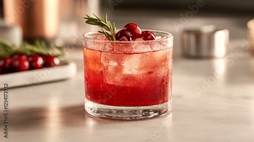 Wallpaper Mural Refreshing cranberry cocktail in rocks glass with ice, garnished with rosemary and cranberries. Torontodigital.ca