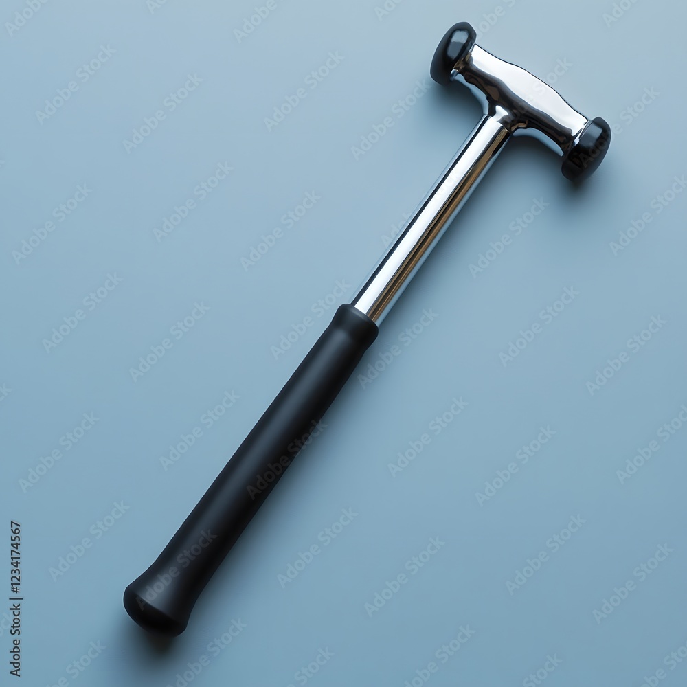 Reflex hammer isolated on a minimalist background its rubber head and metallic handle showing the simplicity and utility of neurological exams Reflex hammer isolated on a minimalist background its rubber head and metallic handle showing the simplicity and utility of neurological exams
