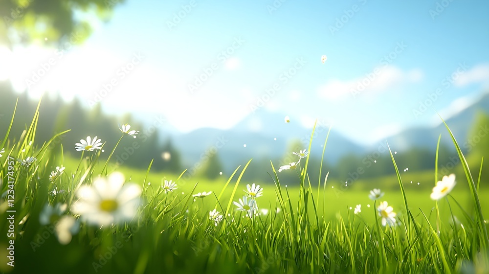 Obraz premium Daisy Field in Mountain Landscape