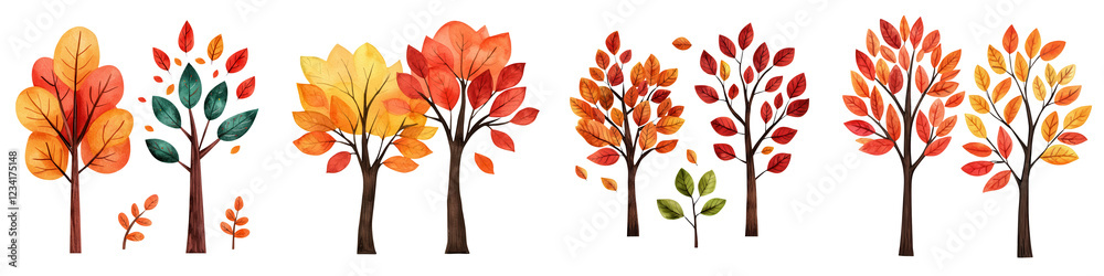 Fototapeta premium National love a tree day element, Autumn trees with colorful leaves in vibrant hues, isolated on transparent background.