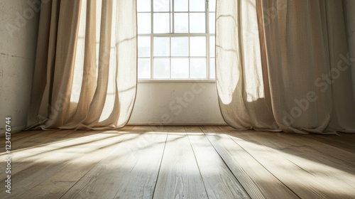 Wallpaper Mural Sunlight streams through sheer curtains onto a wooden floor in a minimalist room. Torontodigital.ca