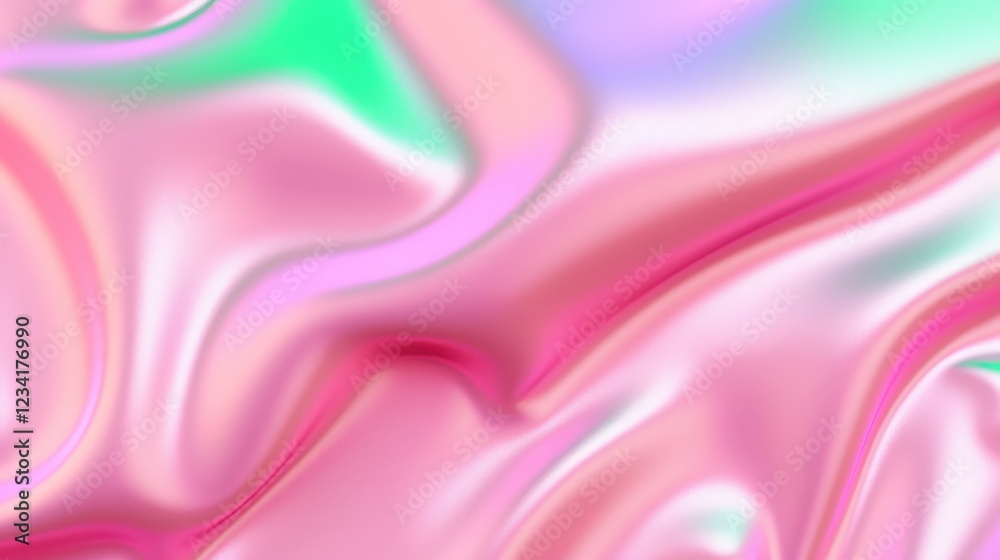 Fototapeta premium Iridescent Pink and Green Holographic Background with Soft Flowing Texture and Dreamy Aesthetic for Creative Projects and Design Use